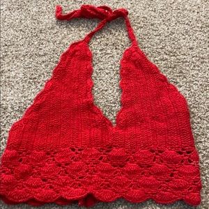 Red crochet crop top